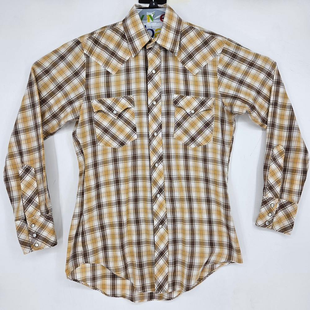 VTG Trail Boss Shirt Mens Medium Western Pearl Snap Long‎ Sleeve Cowboy Rodeo